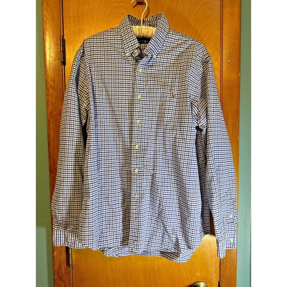 Ralph Lauren Navy and Blue Checkered XL Men's Button Down‎ Collar Shirt